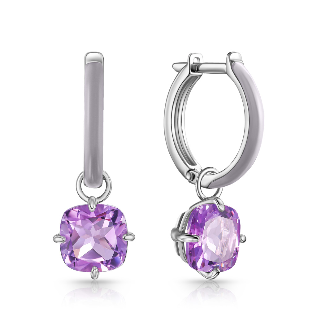 Серьги с английским замком из серебра с аметистом 86614088000