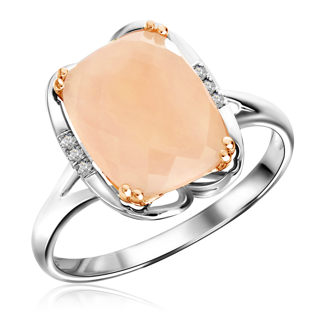 Кольцо из белого золота с бриллиантами и кварцем золотое кольцо с розовым кварцем и бриллиантами