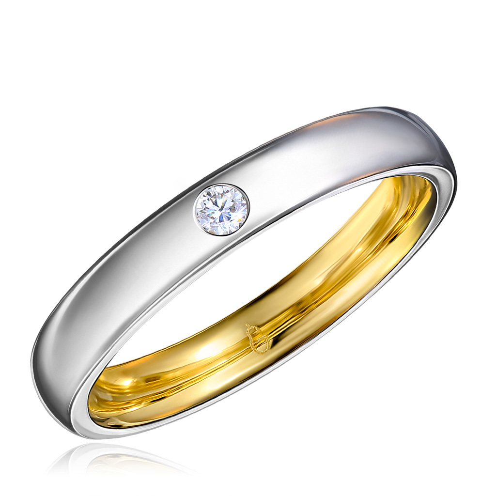 Кольцо обручальное из комбинированного золота с бриллиантом Я5619777170