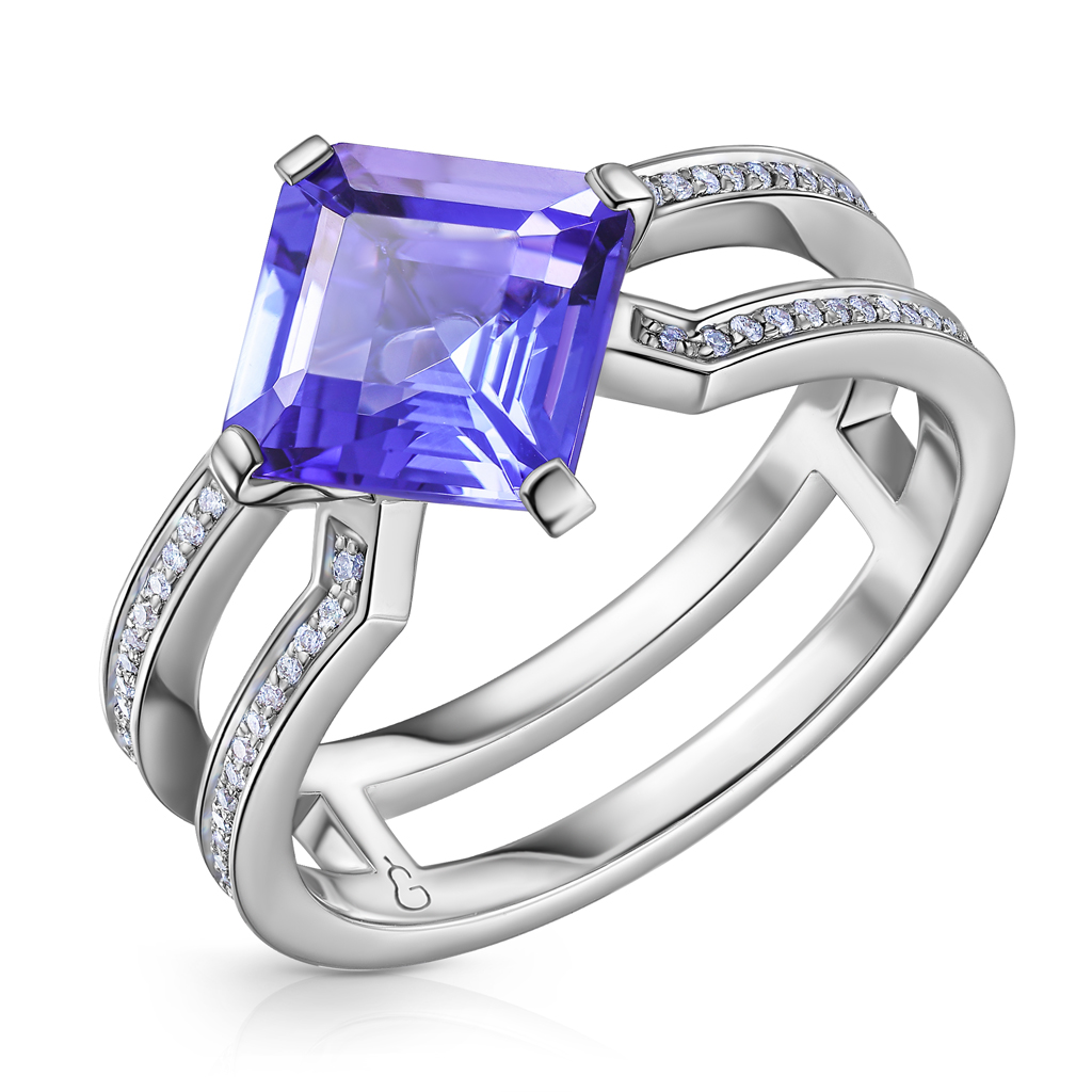 Кольцо из белого золота с бриллиантами, танзанитом Я5819700175