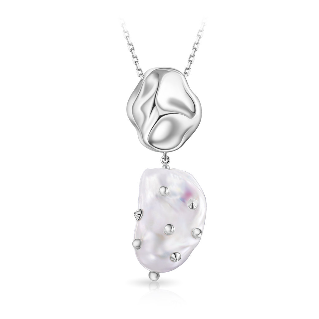 Колье из серебра с жемчугом, плетение якорное 84812673470