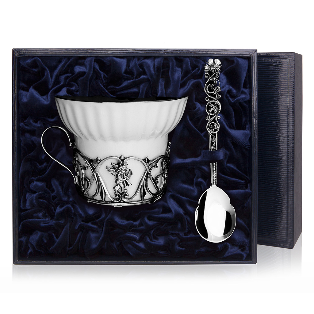 Серебряный чайный набор подставка для фруктов лист серебро 22×12×2 5 см серебряный