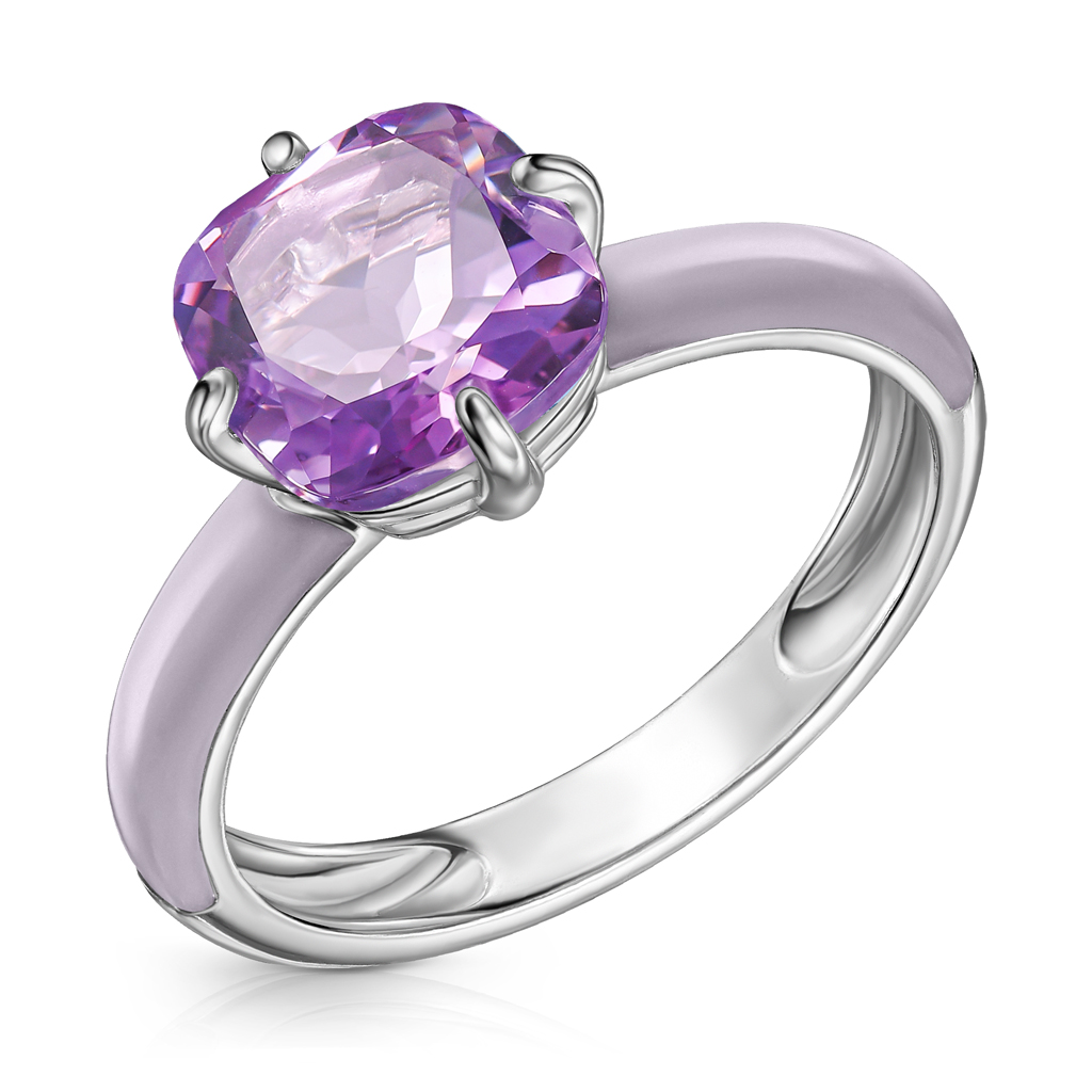 Кольцо из серебра с аметистом, эмалью 85614088185
