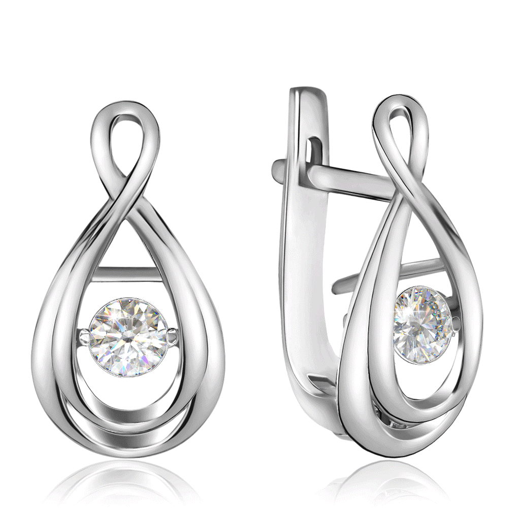 Серьги с английским замком из белого золота с бриллиантами