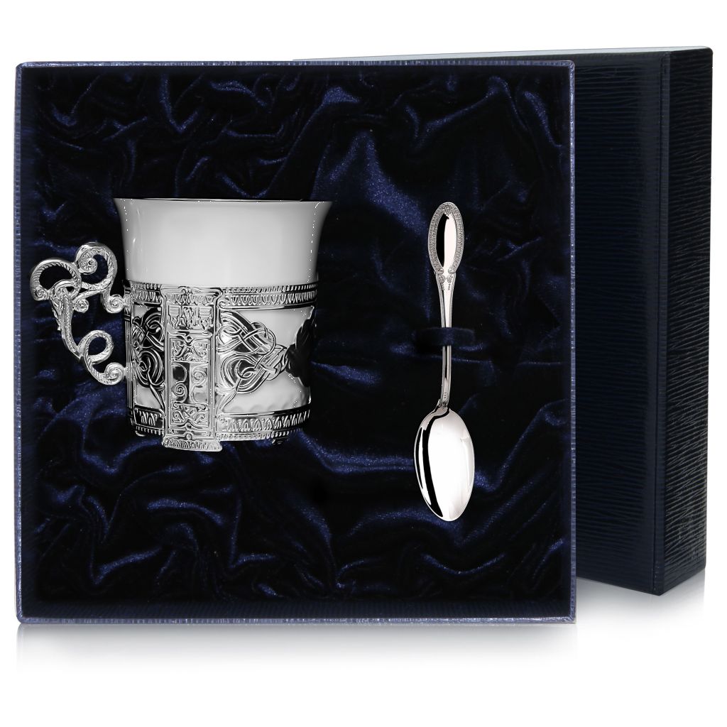Серебряный кофейный набор «Август-Октавиан» пуговица 4 прокола d 12 мм белый серебряный