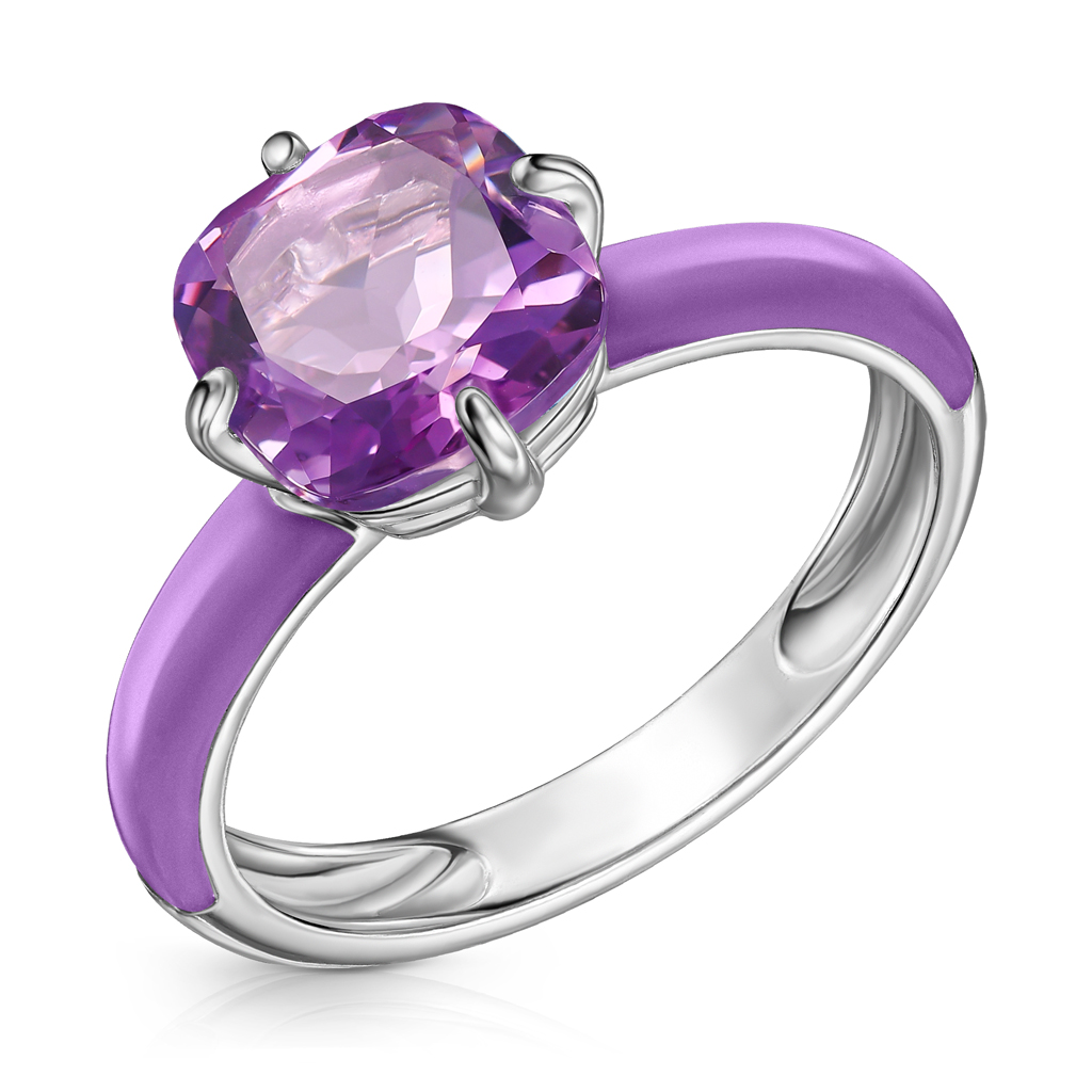 Кольцо из серебра с аметистом, эмалью 85614072185