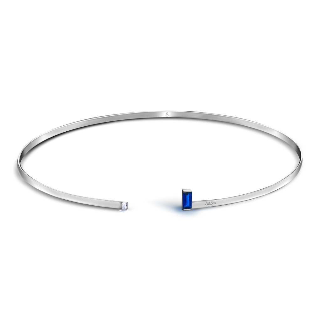 Колье из белого золота с бриллиантом, сапфиром Я4519206400