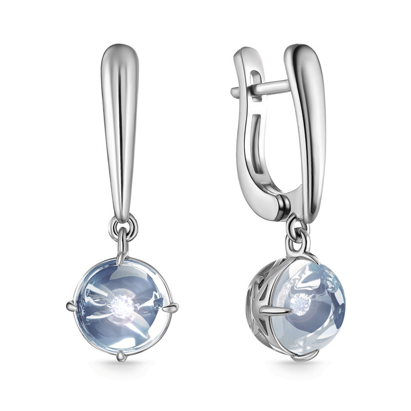 Серьги с английским замком из белого золота с бриллиантами