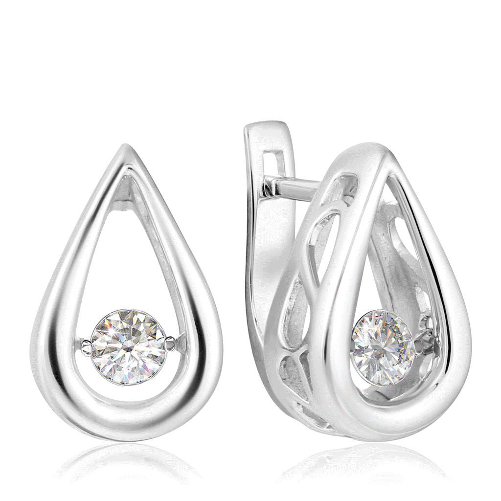 Серьги с английским замком из белого золота с бриллиантами