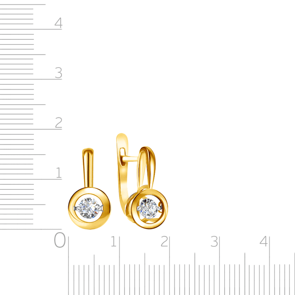 Серьги с английским замком из желтого золота с бриллиантом