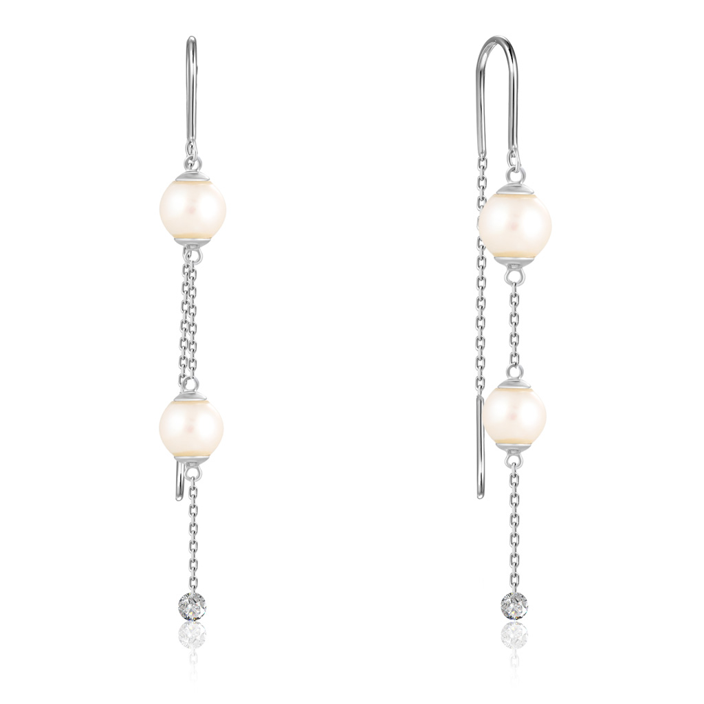 

Серьги-продевки из белого золота с бриллиантами, жемчугом Акойя 66319892000