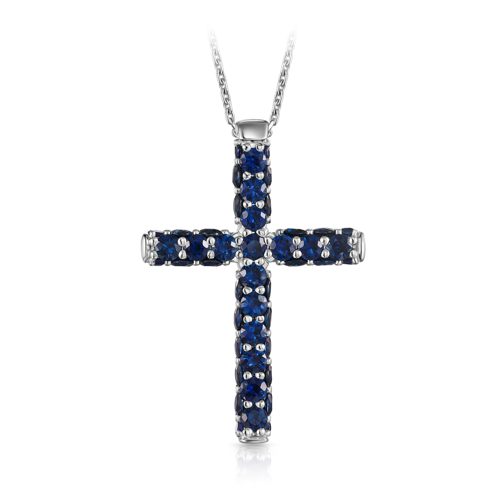 Колье из белого золота с сапфирами, плетение якорное Я4819768470