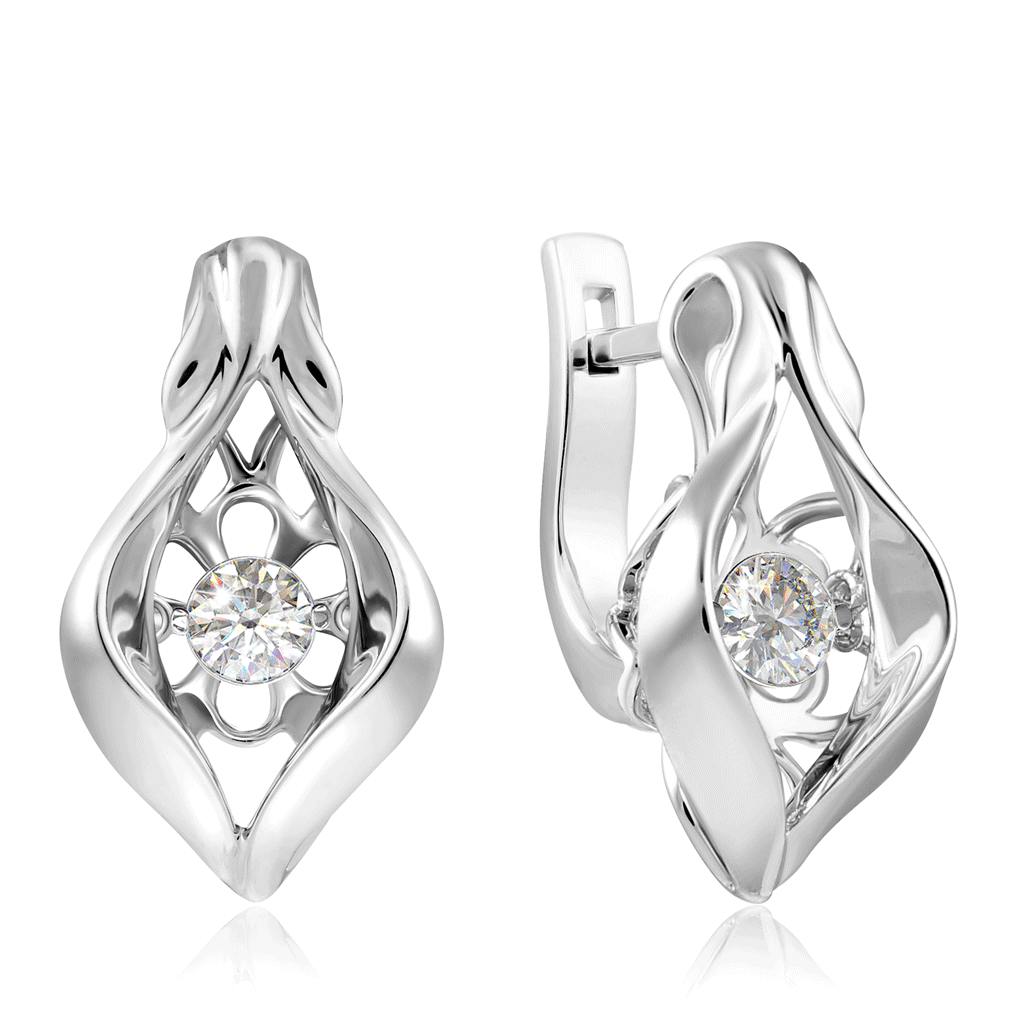 Серьги с английским замком из белого золота с бриллиантами