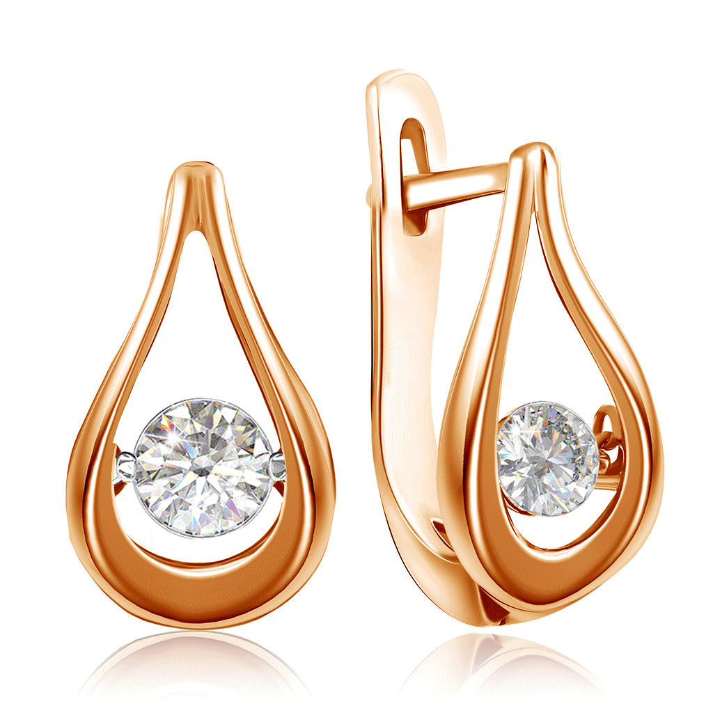 Серьги с английским замком из красного золота с бриллиантами