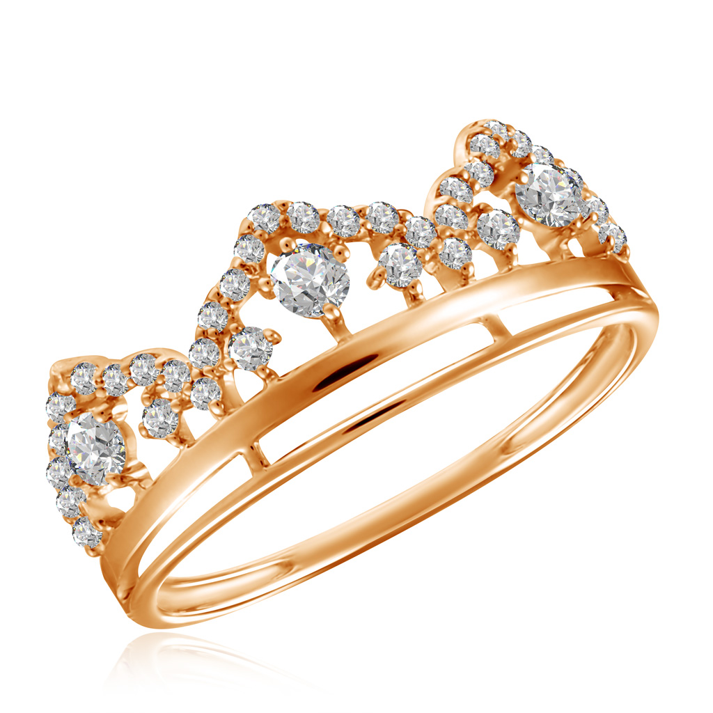 Золотое кольцо-корона с фианитами золотое кольцо