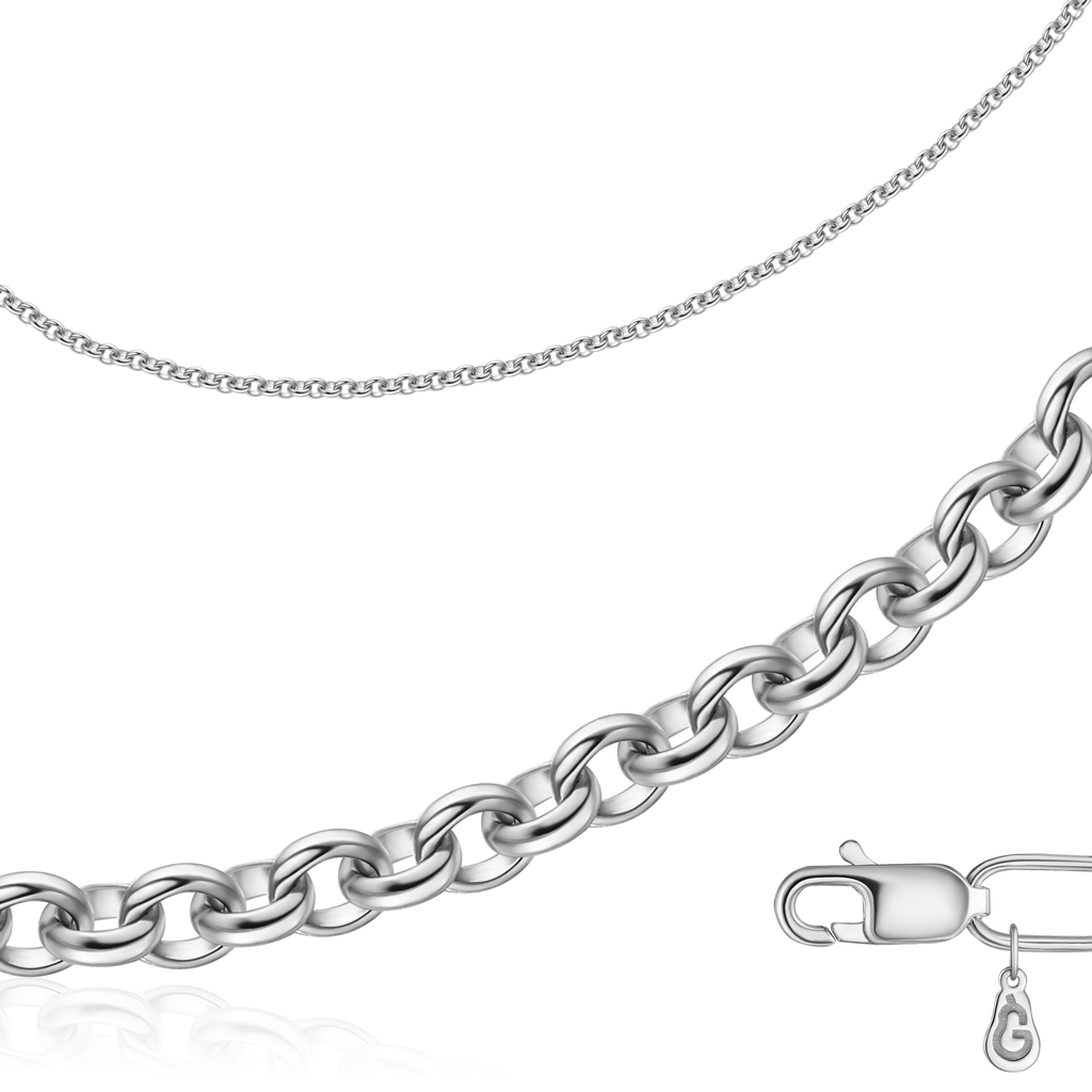 Цепь автомат из белого золота, плетение бельцер (ролло) GЯ1035340050