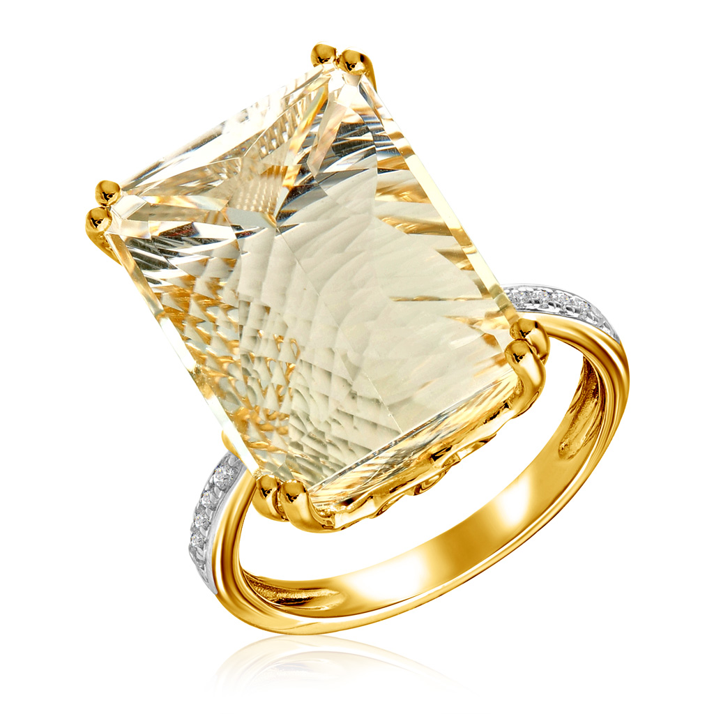 Кольцо из желтого золота с бриллиантами, хрусталем 39045