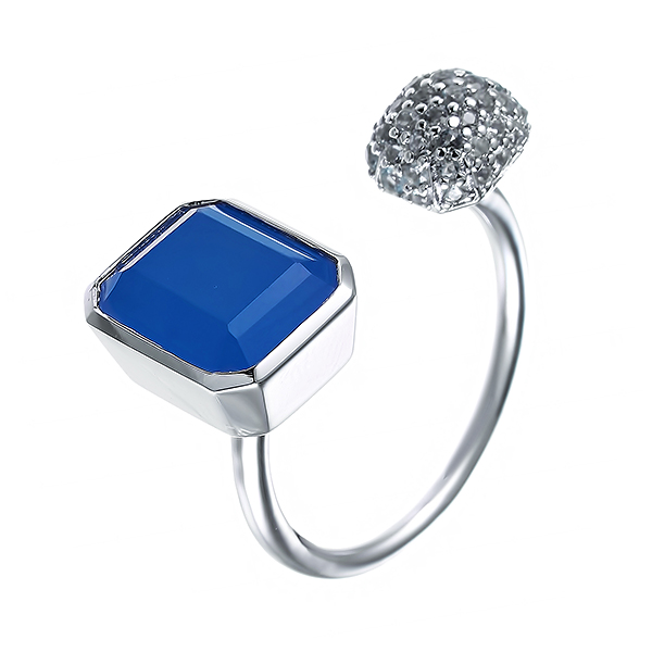 Кольцо из серебра синий халцедон драгоценный камень стерлингового серебра 925 пробы кольцо сша sz 9 mm r279