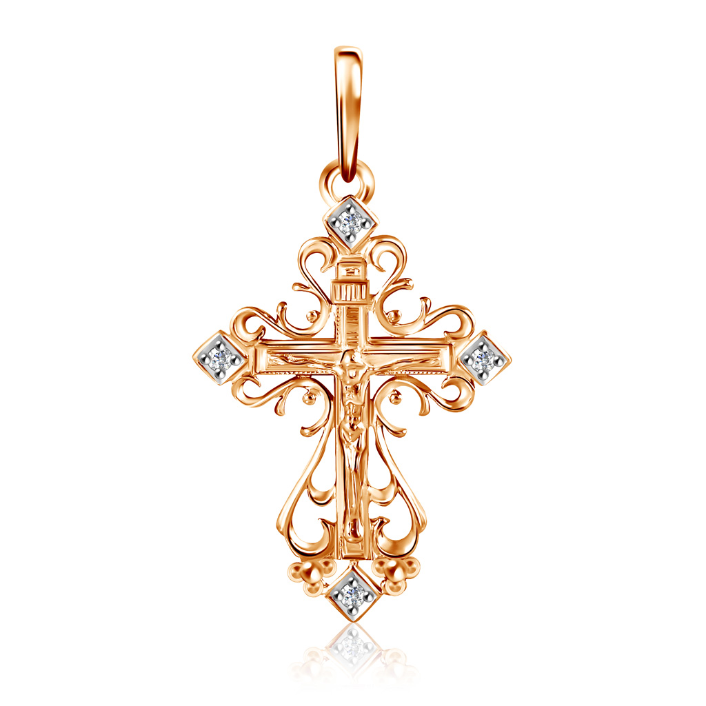 Крест ручной работы с бриллиантами из красного золота пирсинг из красного золота с фианитом sokolov 060215