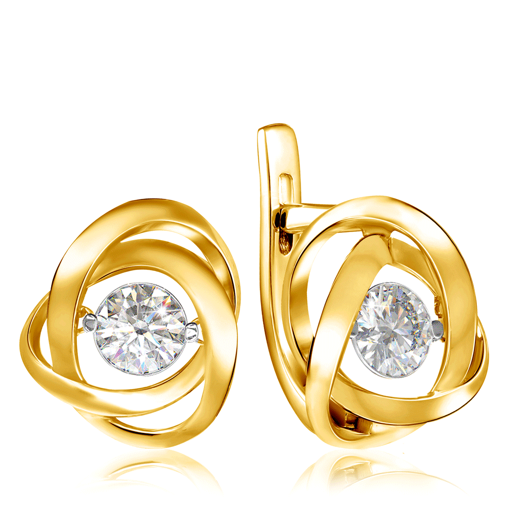Серьги с английским замком из желтого золота с бриллиантом