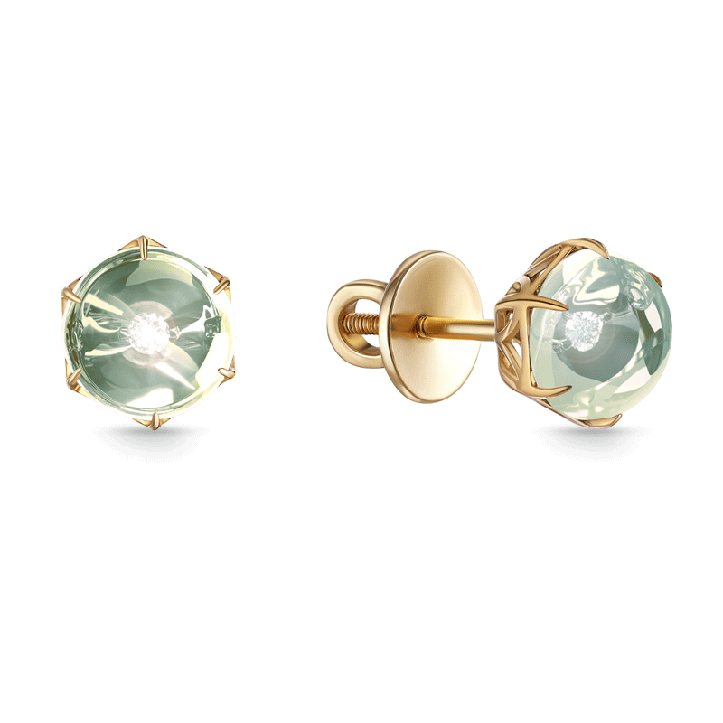 Пусеты из жёлтого золота с бриллиантами и аметистом