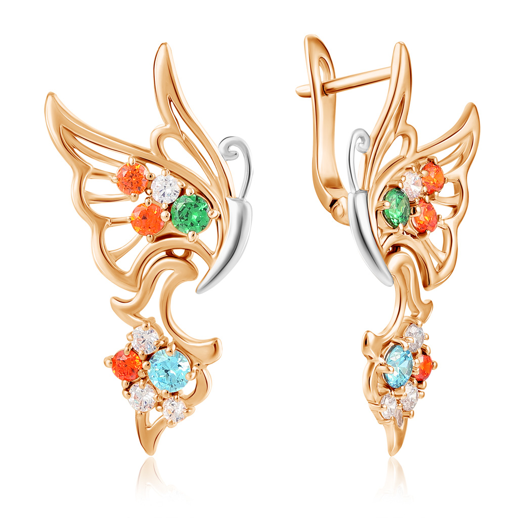 

Золотые серьги с разноцветными фианитами Бабочки E01-Z-59704-Z