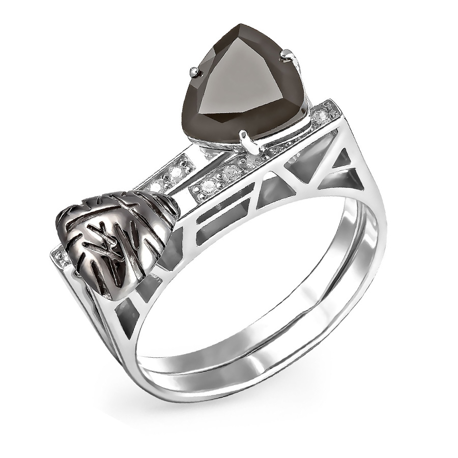 Кольцо из серебра с агатом, фианитами