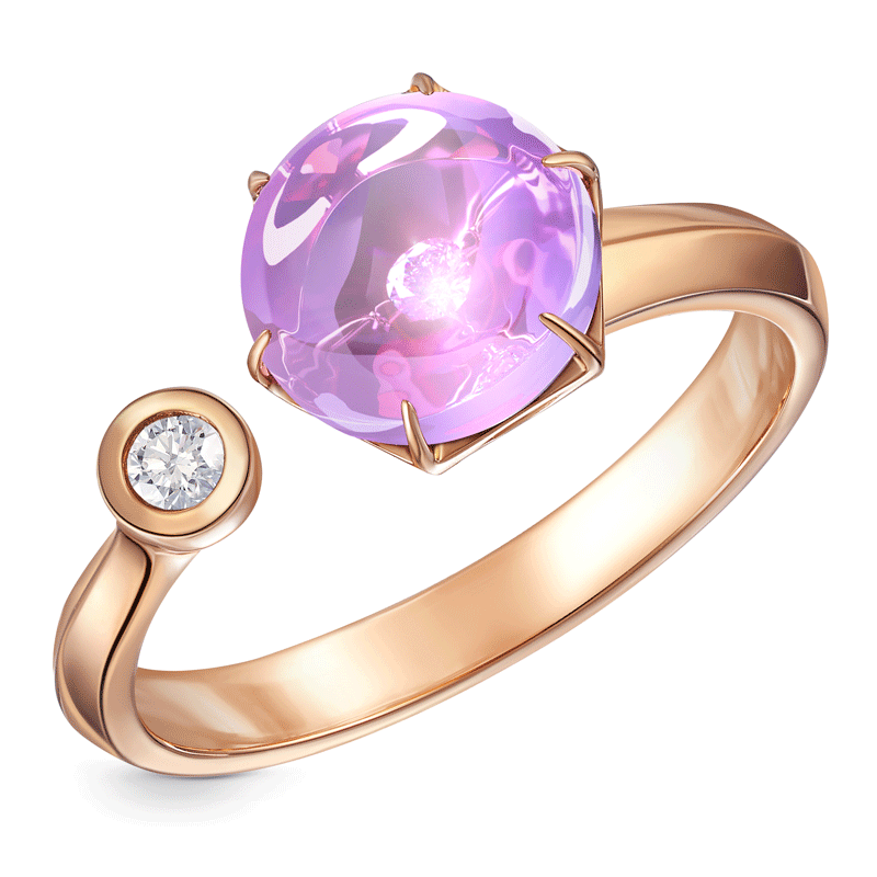 Кольцо из красного золота с аметистом и бриллиантами