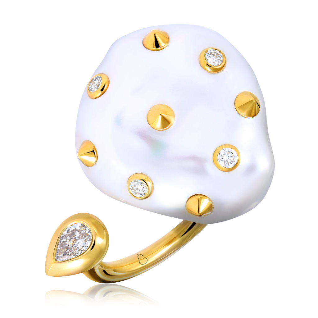 Кольцо из желтого золота с бриллиантами, жемчугом 45519282170