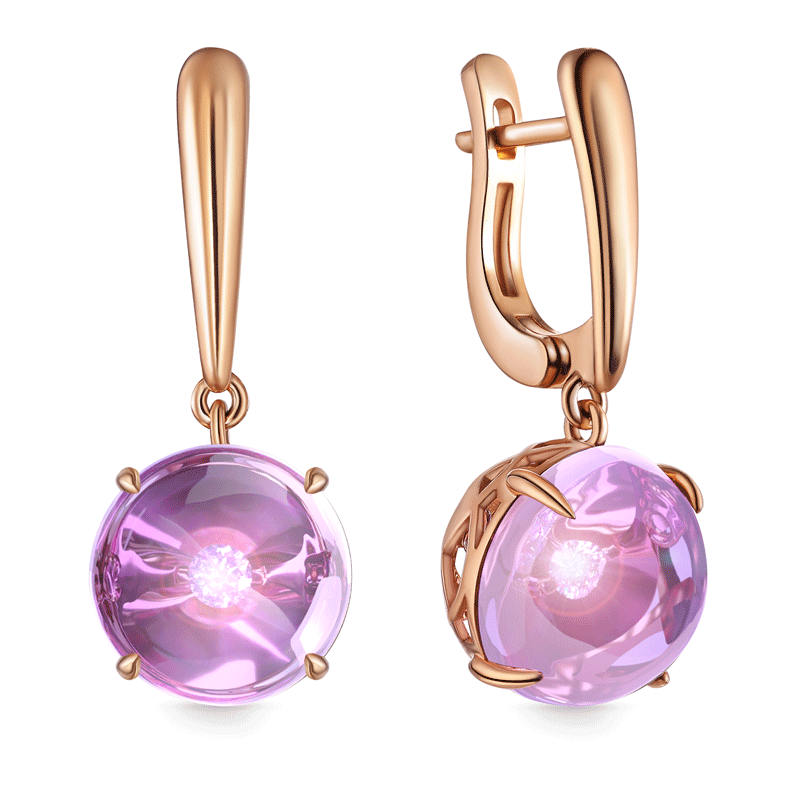 Серьги из красного золота с аметистом с аметистом и бриллиантом