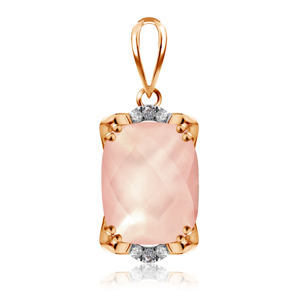 Золотая подвеска с розовым кварцем и бриллиантами золотая подвеска с розовым кварцем и бриллиантами