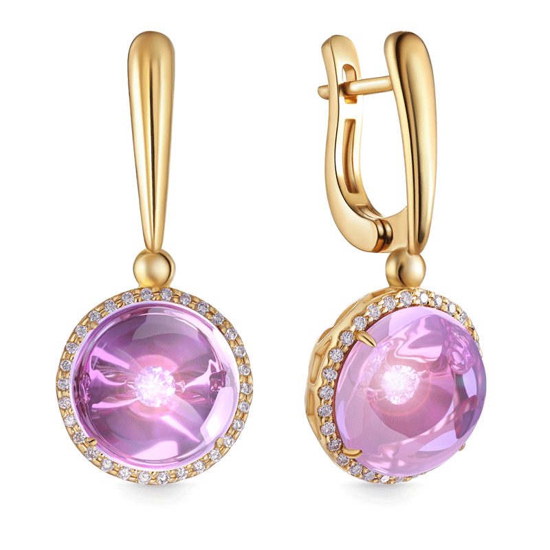 Серьги с английским замком из желтого золота с аметистом