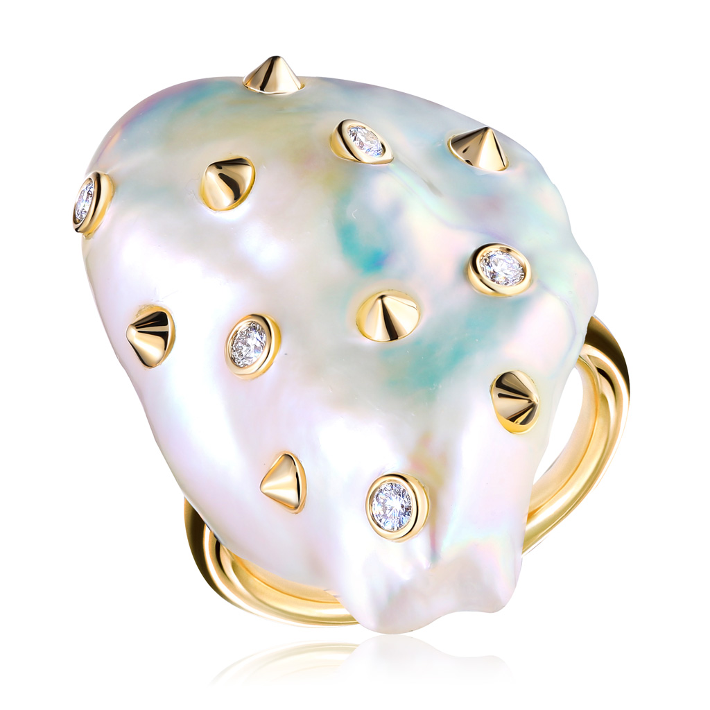 Кольцо из желтого золота с бриллиантами, жемчугом 45519277165