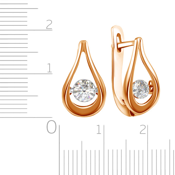 Серьги с английским замком из красного золота с бриллиантом