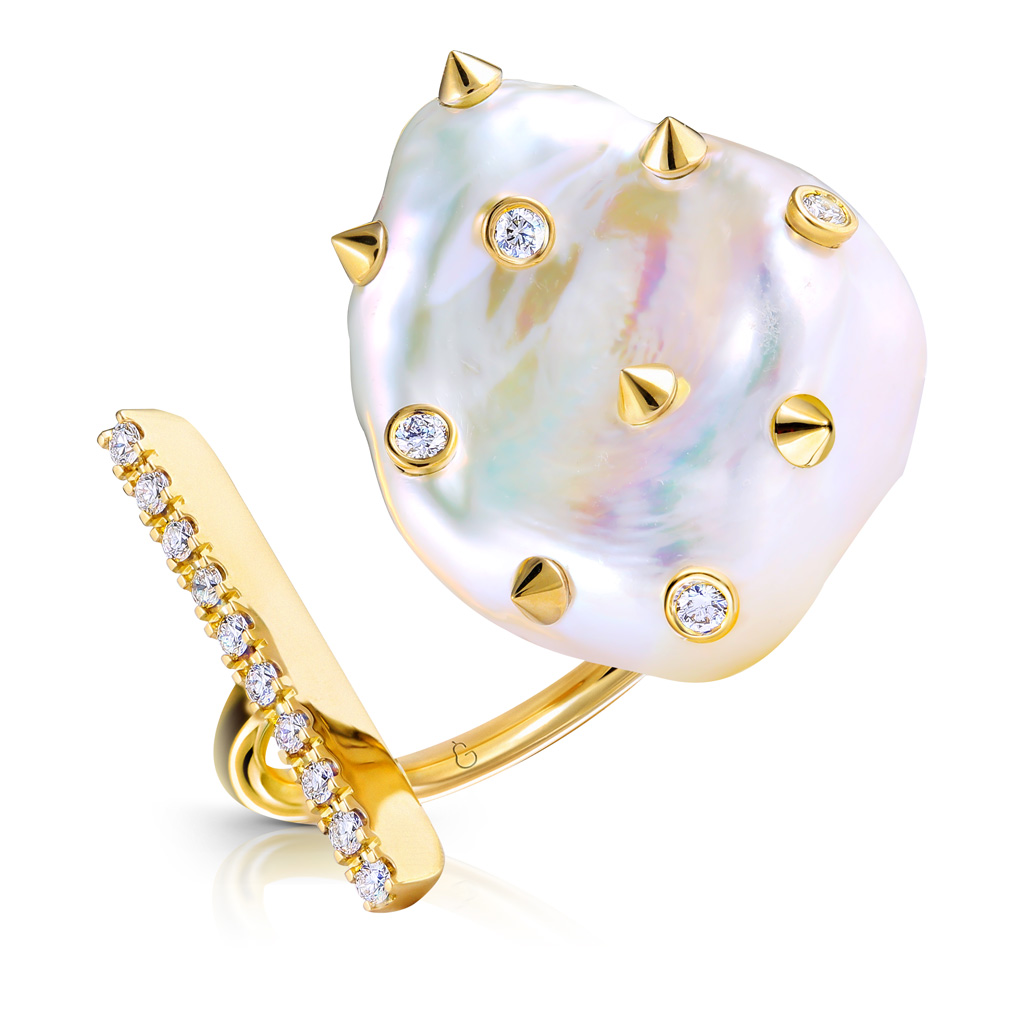 Кольцо из желтого золота с бриллиантами, жемчугом 45519283175