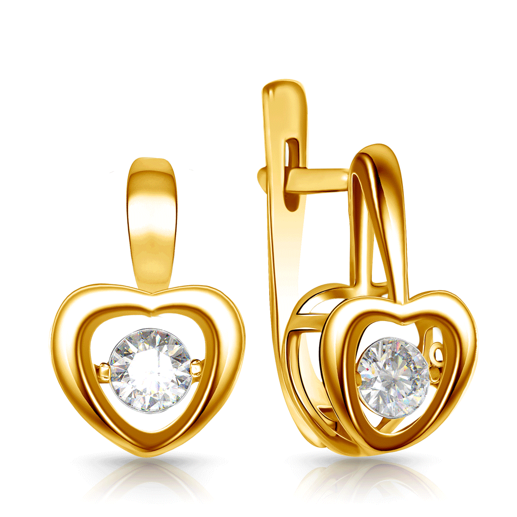 Серьги с английским замком из красного золота с бриллиантом