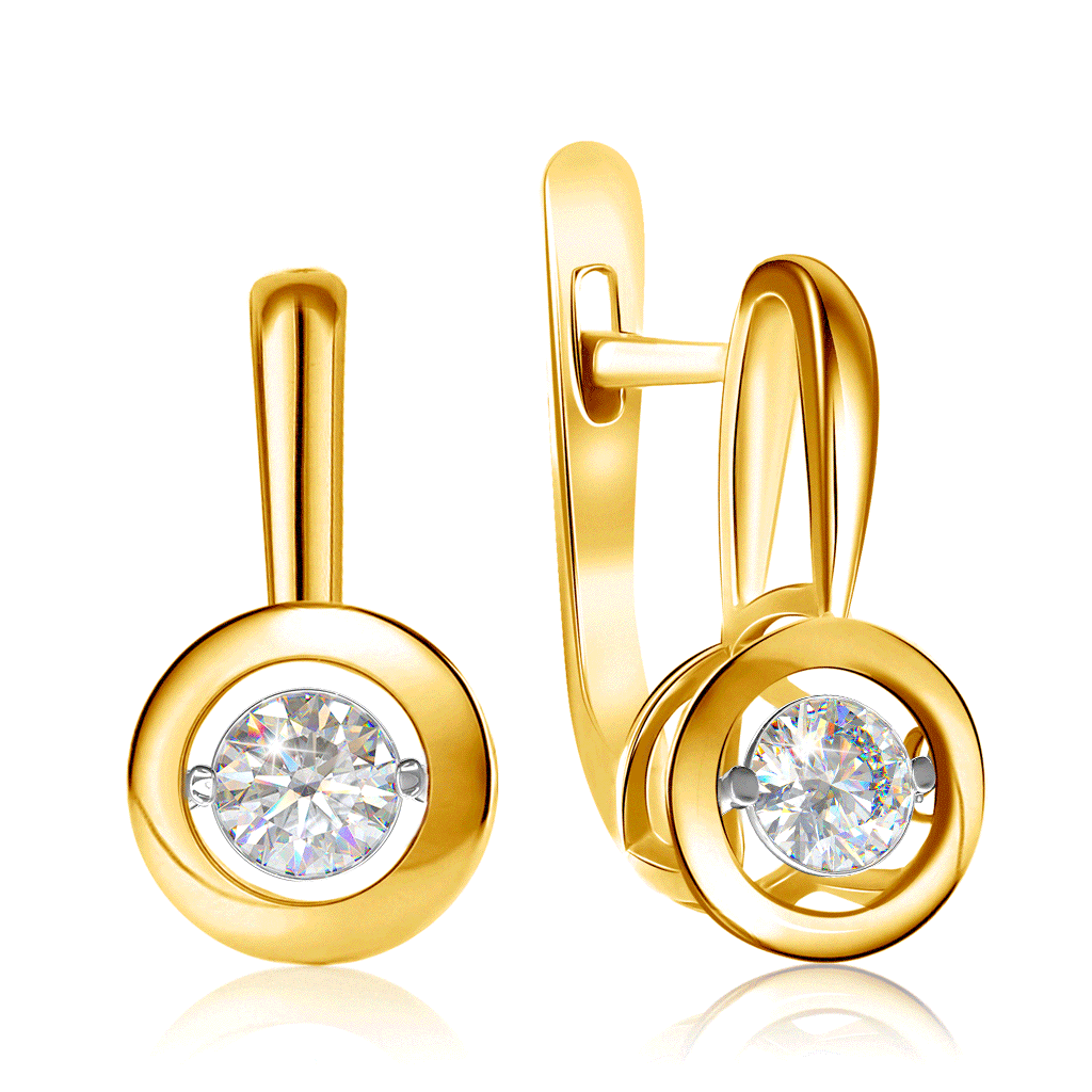 Серьги с английским замком из желтого золота с бриллиантом