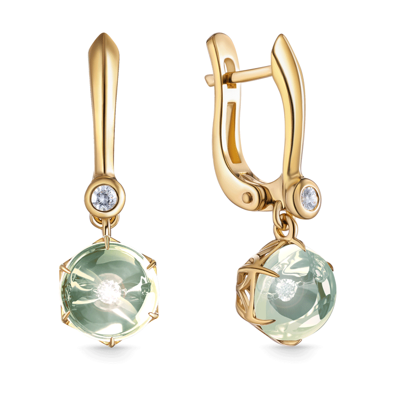 Серьги из желтого золота с аметистом и бриллиантами