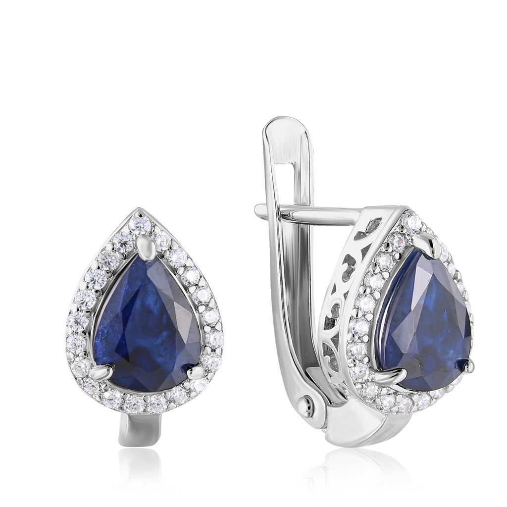Серьги из серебра с корундом и фианитом