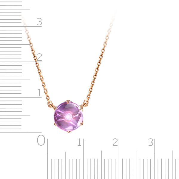 Колье из красного золота с аметистом и бриллиантами, плетение якорное