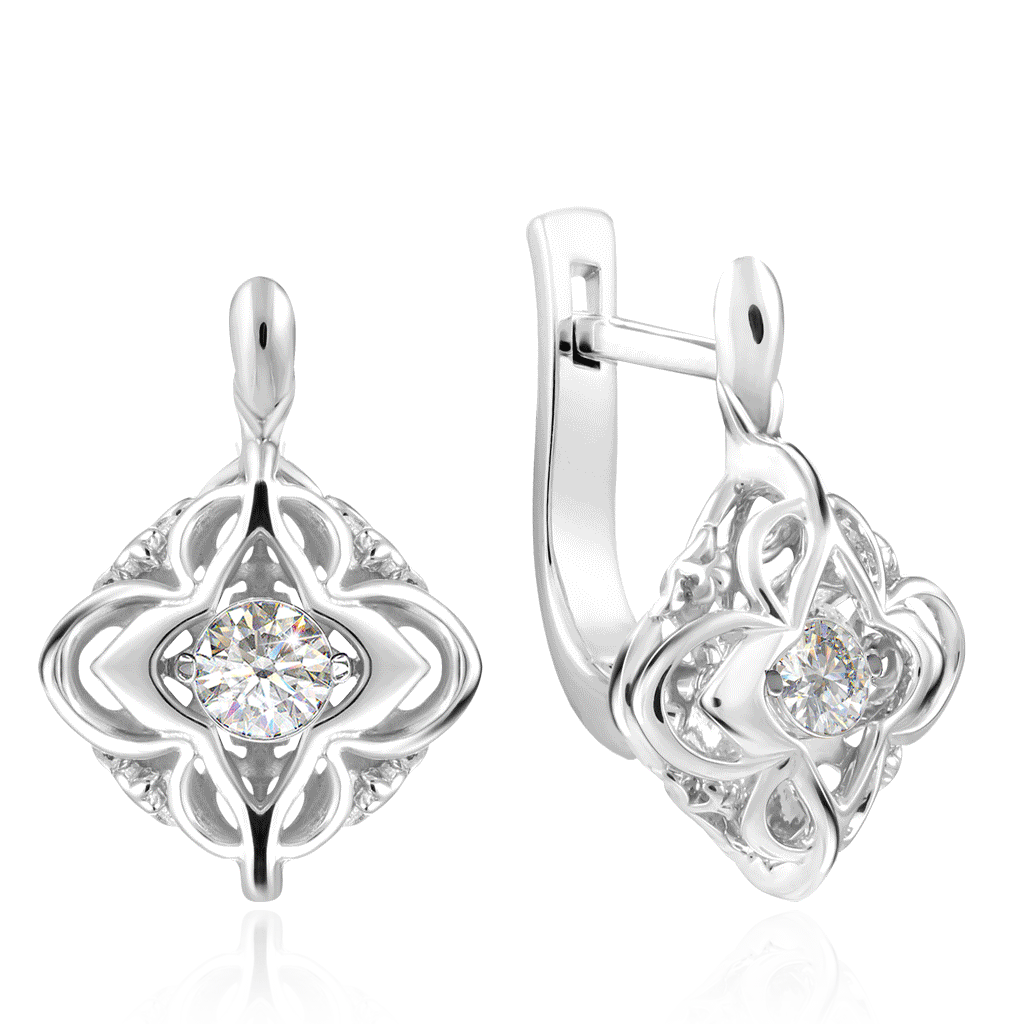 Серьги с английским замком из белого золота с бриллиантами