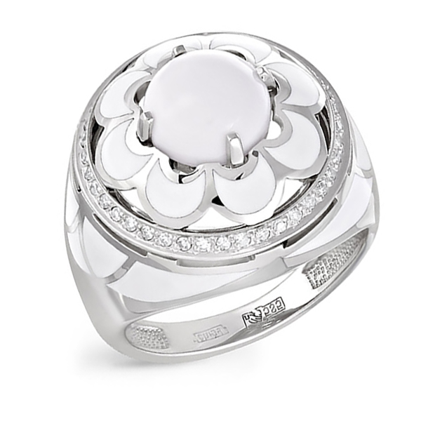 Кольцо из белого золота с агатом, бриллиантами