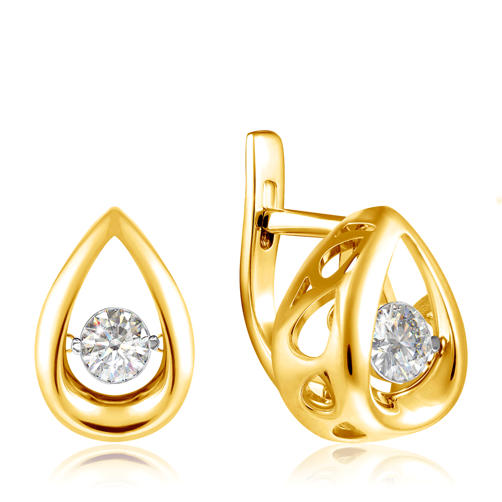 Серьги с английским замком из желтого золота с бриллиантами