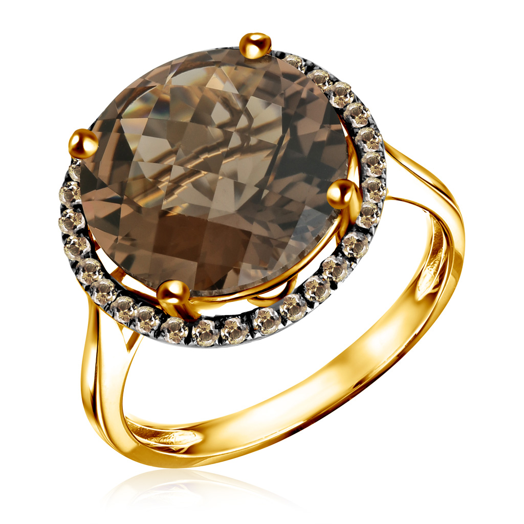 Кольцо из желтого золота с бриллиантами и кварцем кольцо с бриллиантами из желтого золота