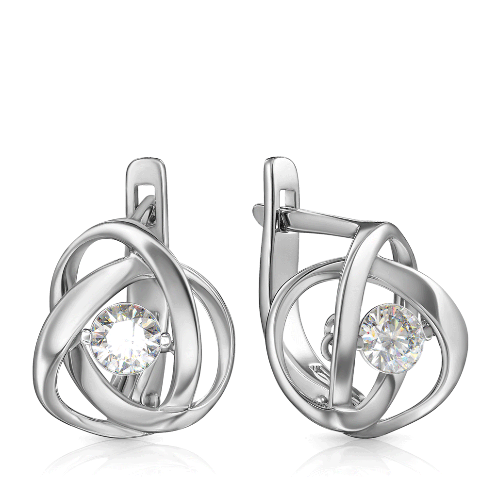 Серьги с английским замком из белого золота с бриллиантом