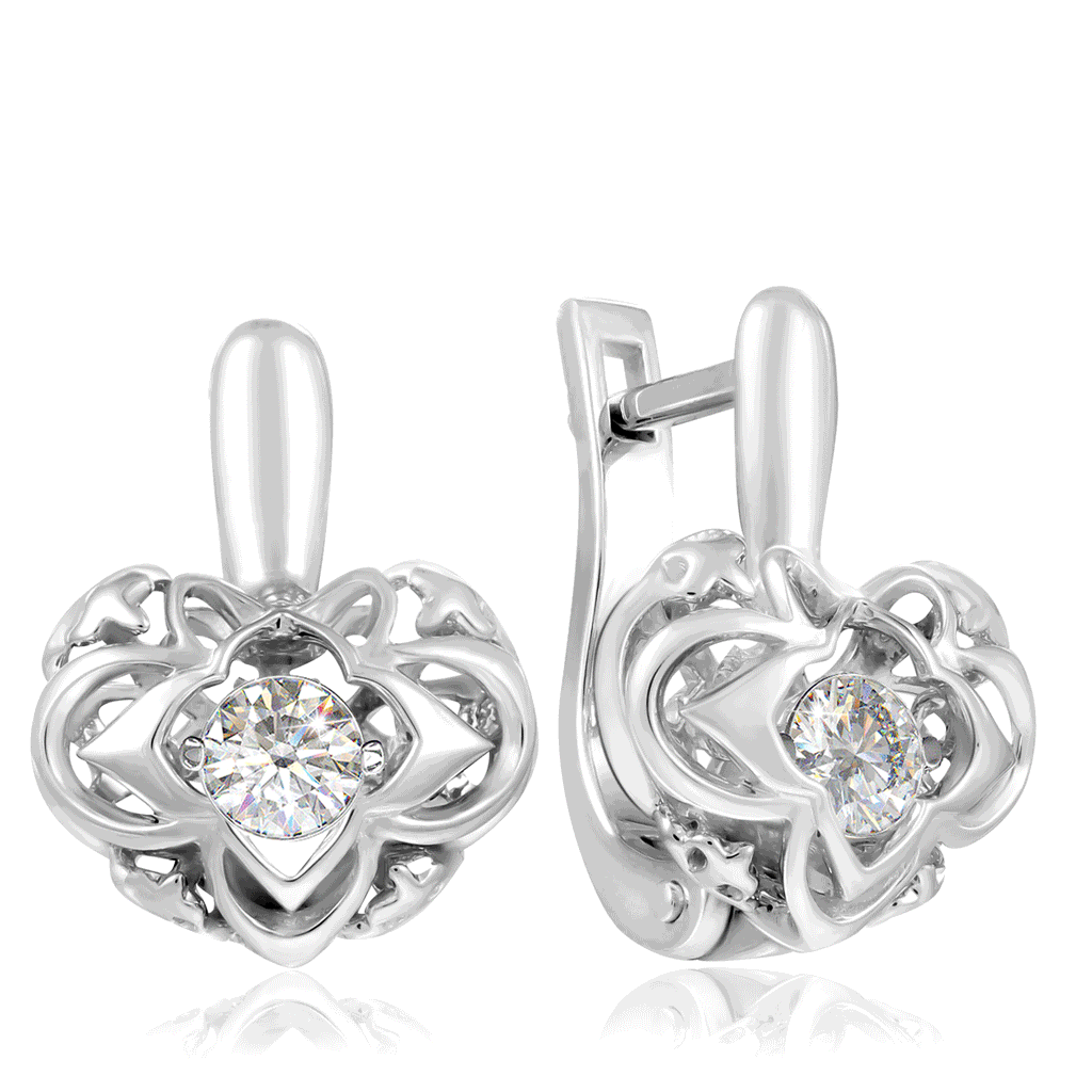 Серьги с английским замком из белого золота с бриллиантами