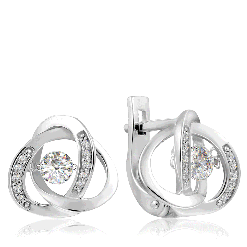 Серьги с английским замком из белого золота с бриллиантами