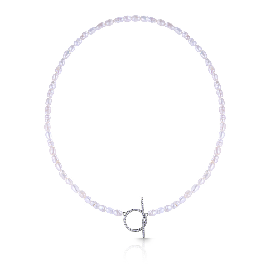 Колье из серебра с жемчугом, фианитом 84612001430