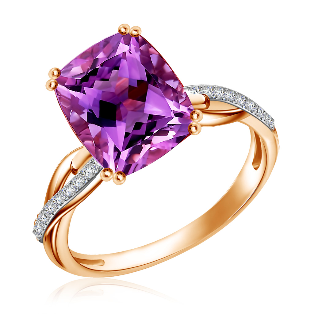 Кольцо с аметистом и бриллиантами из красного золота кольцо с аметистом
