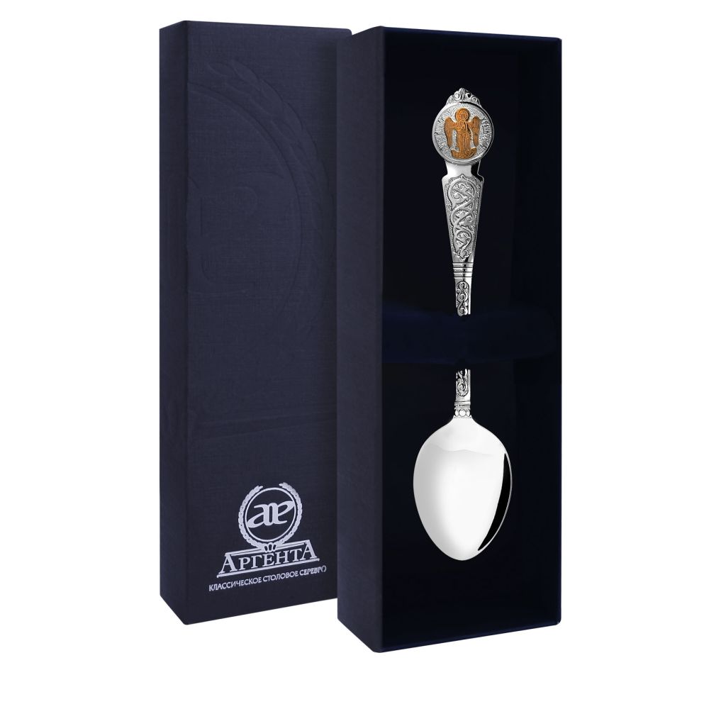 Ложка из серебра «Ангел-Хранитель» сувенир кошельковый металл ложка загребушка мышка 3 2х0 8 см